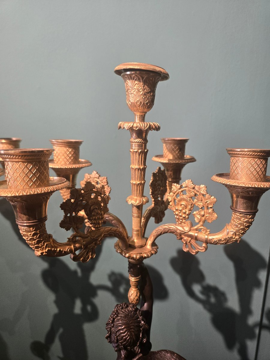 A Pair Of Beautiful 5-candle Candelabra In Burnished And Gilded Bronze From The Empire Period -photo-4