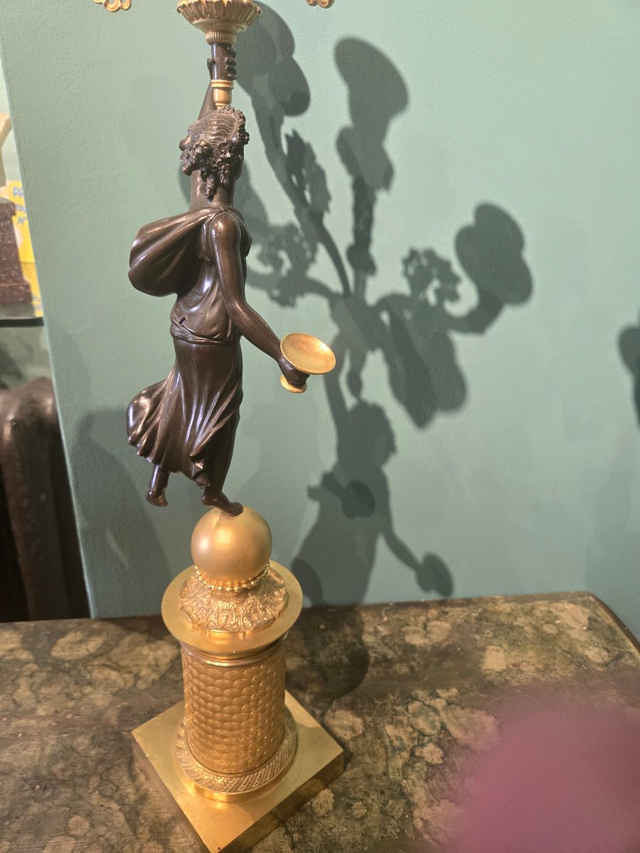 A Pair Of Beautiful 5-candle Candelabra In Burnished And Gilded Bronze From The Empire Period -photo-6