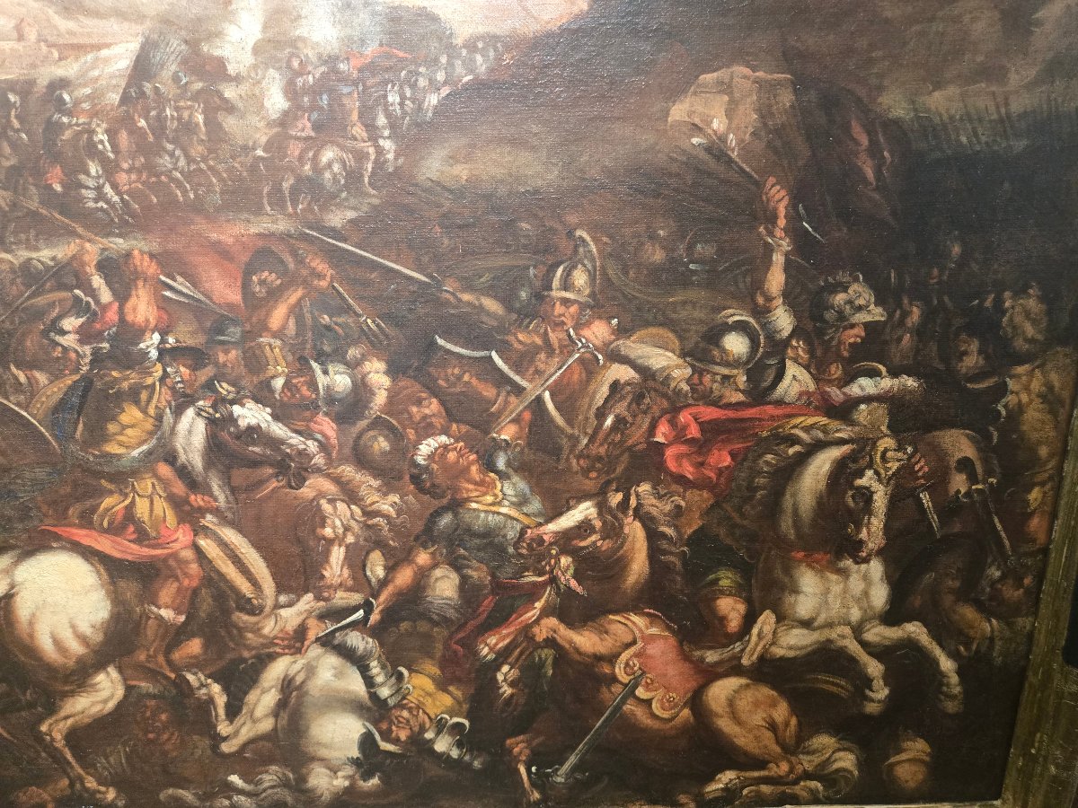 Huile sur toile, scene de battaille, fin du XVII siecle att.to Matteo Stom cm 88 x 130-photo-4