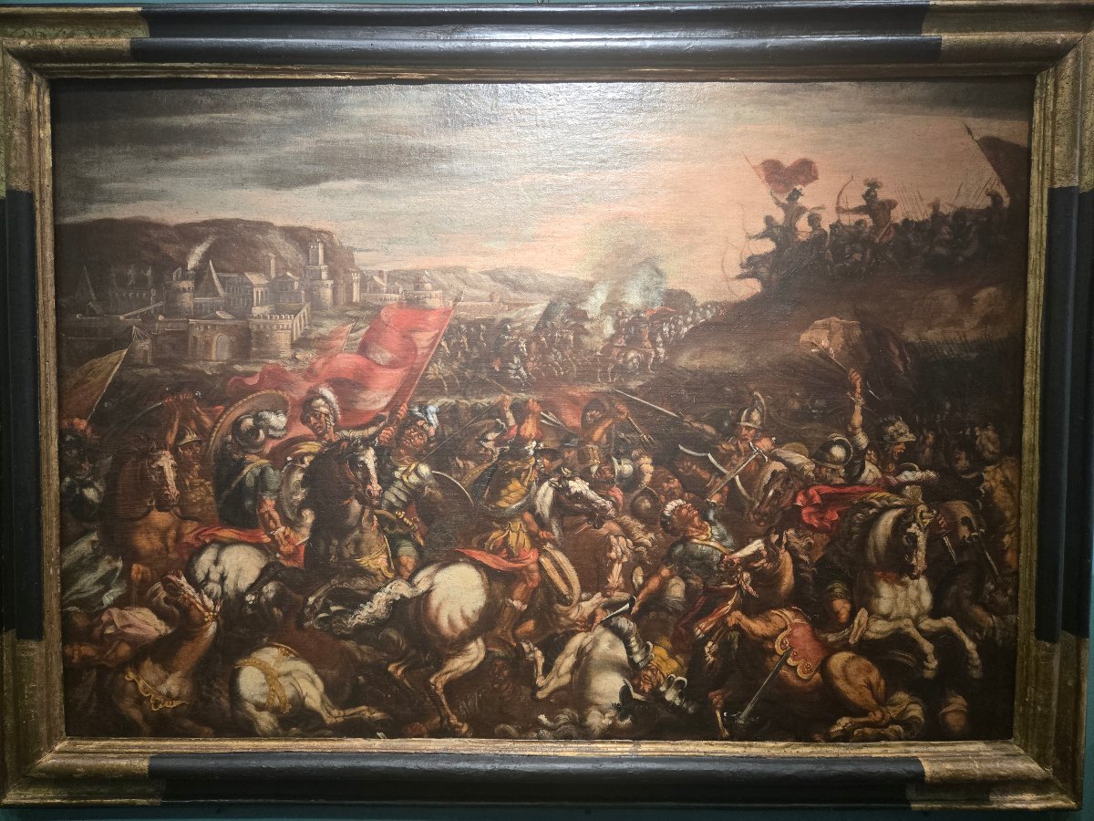 Huile sur toile, scene de battaille, fin du XVII siecle att.to Matteo Stom cm 88 x 130-photo-1