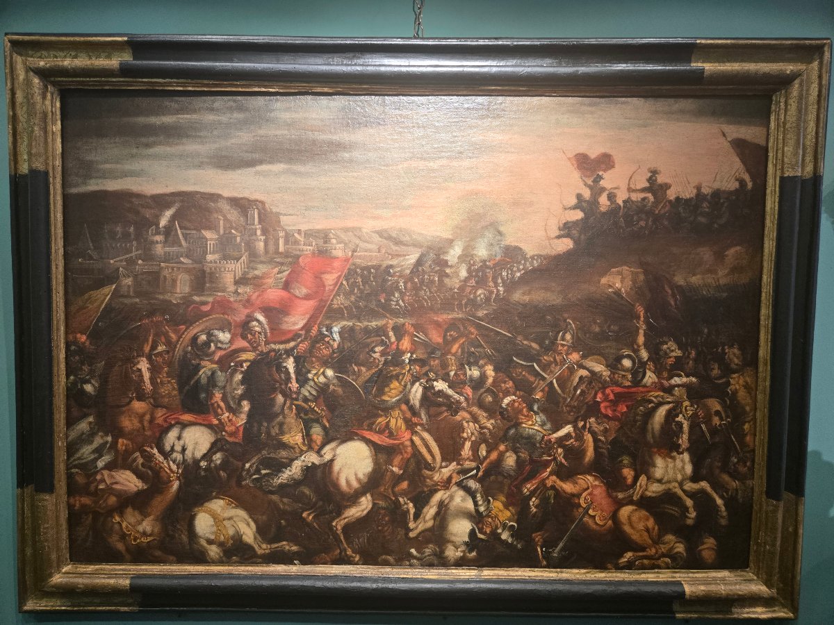 Huile sur toile, scene de battaille, fin du XVII siecle att.to Matteo Stom cm 88 x 130