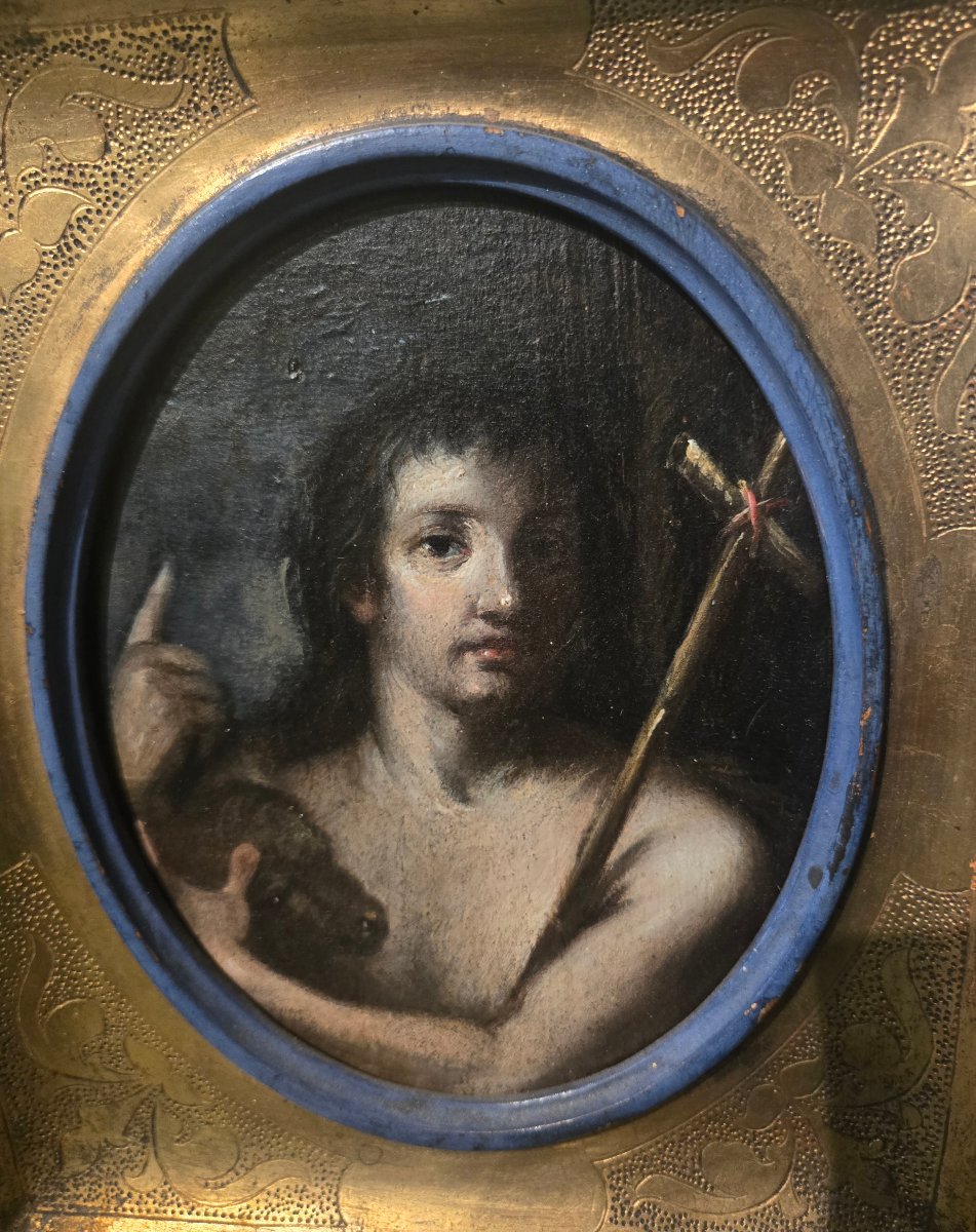 Huile sur bois, representant S.Jean Baptiste, 17.5 x 14.5 cm , XVII siecle-photo-2