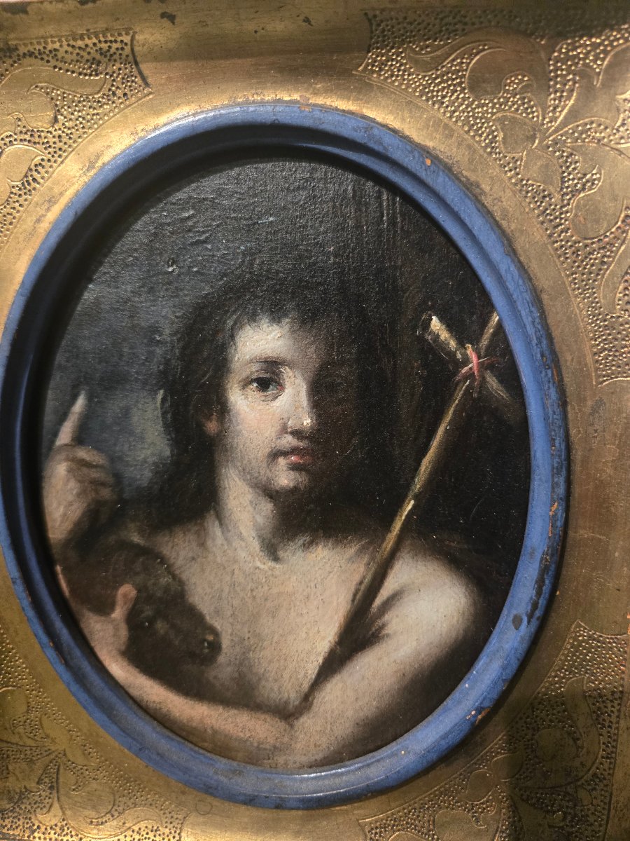 Huile sur bois, representant S.Jean Baptiste, 17.5 x 14.5 cm , XVII siecle-photo-3