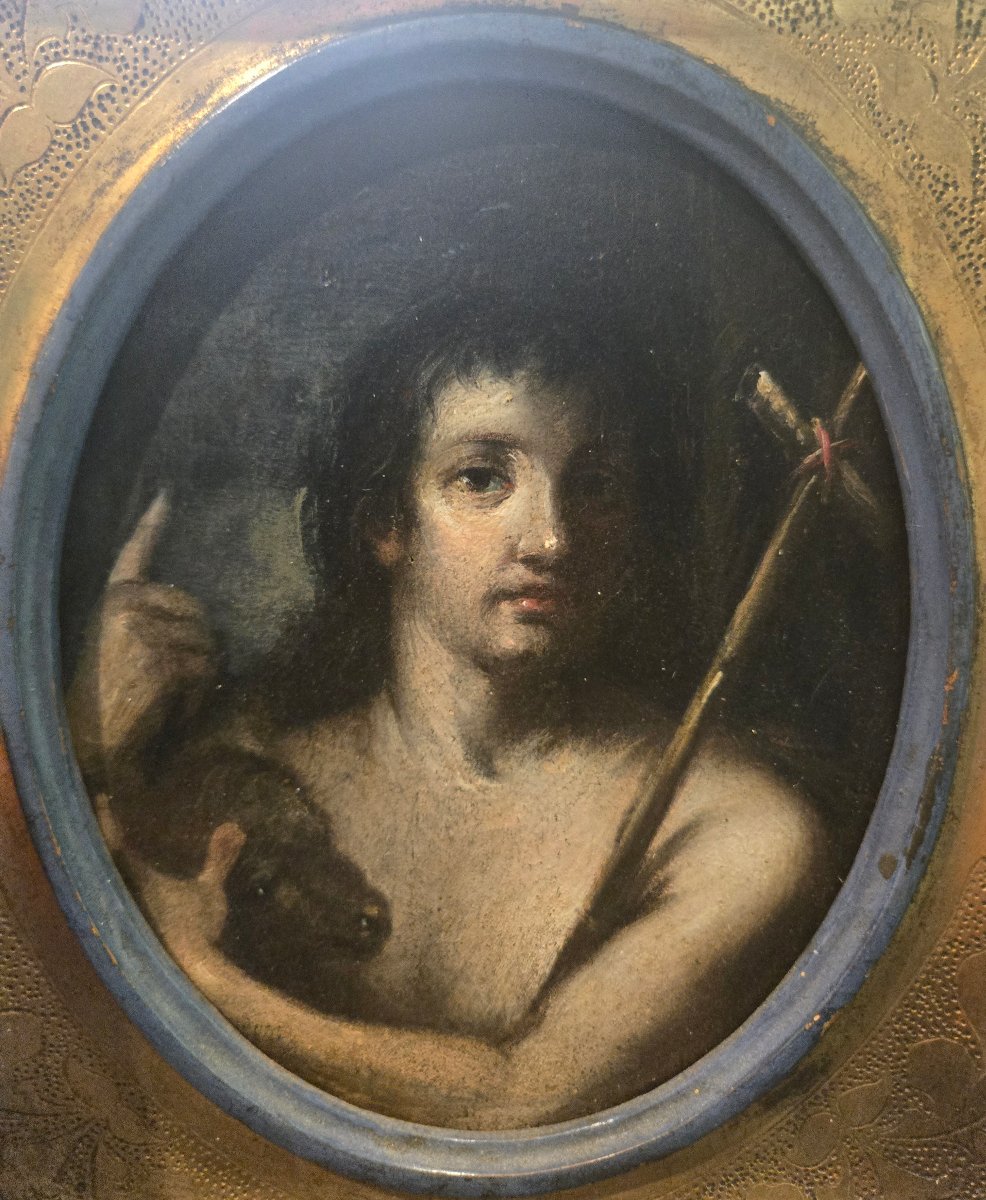 Huile sur bois, representant S.Jean Baptiste, 17.5 x 14.5 cm , XVII siecle-photo-2