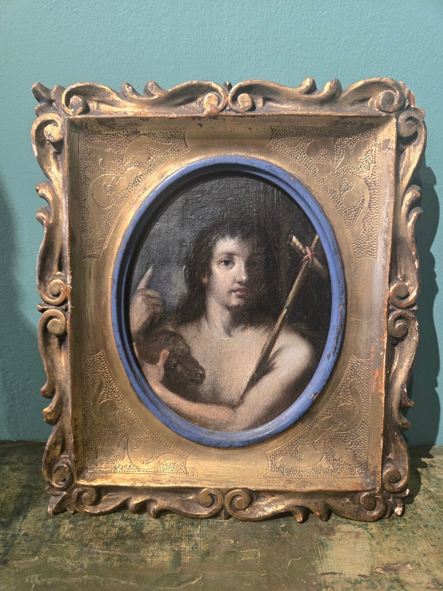 Huile sur bois, representant S.Jean Baptiste, 17.5 x 14.5 cm , XVII siecle
