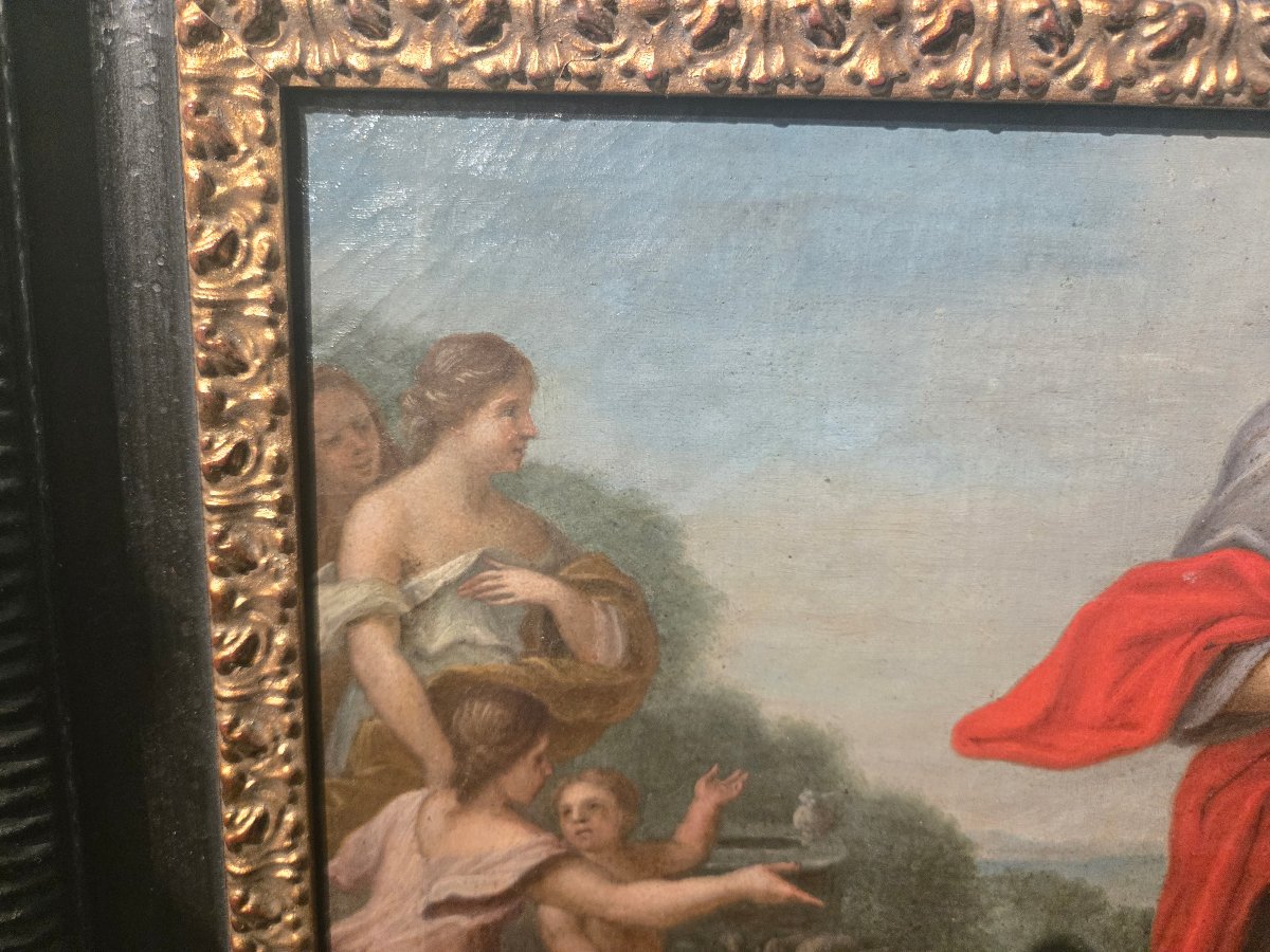 Paire de peintures a l'huile sur toile, scenes bibliques, cm  47 x 32 XVIII siecle  bon etata-photo-4