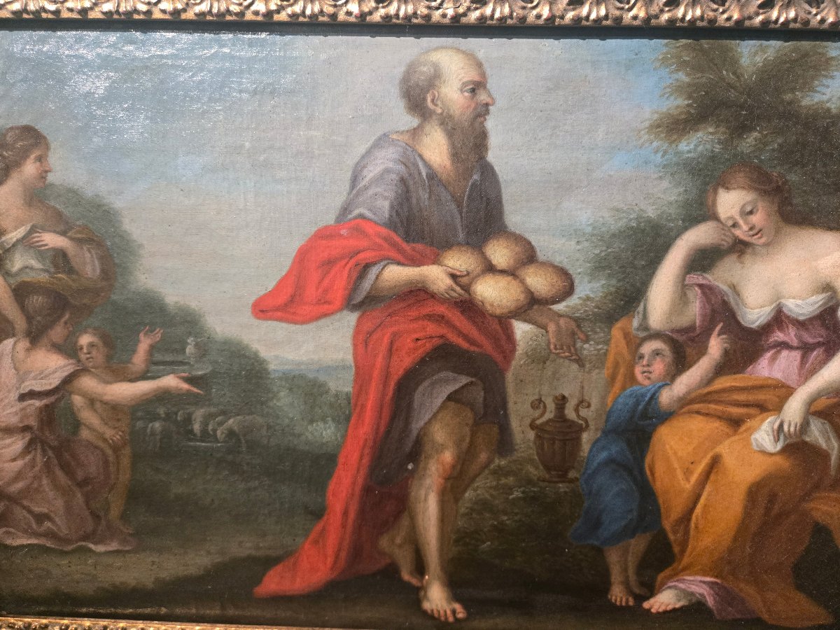 Paire de peintures a l'huile sur toile, scenes bibliques, cm  47 x 32 XVIII siecle  bon etata-photo-5