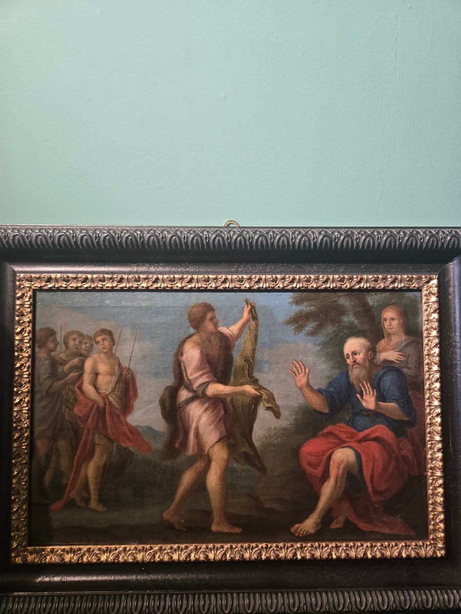 Paire de peintures a l'huile sur toile, scenes bibliques, cm  47 x 32 XVIII siecle  bon etata