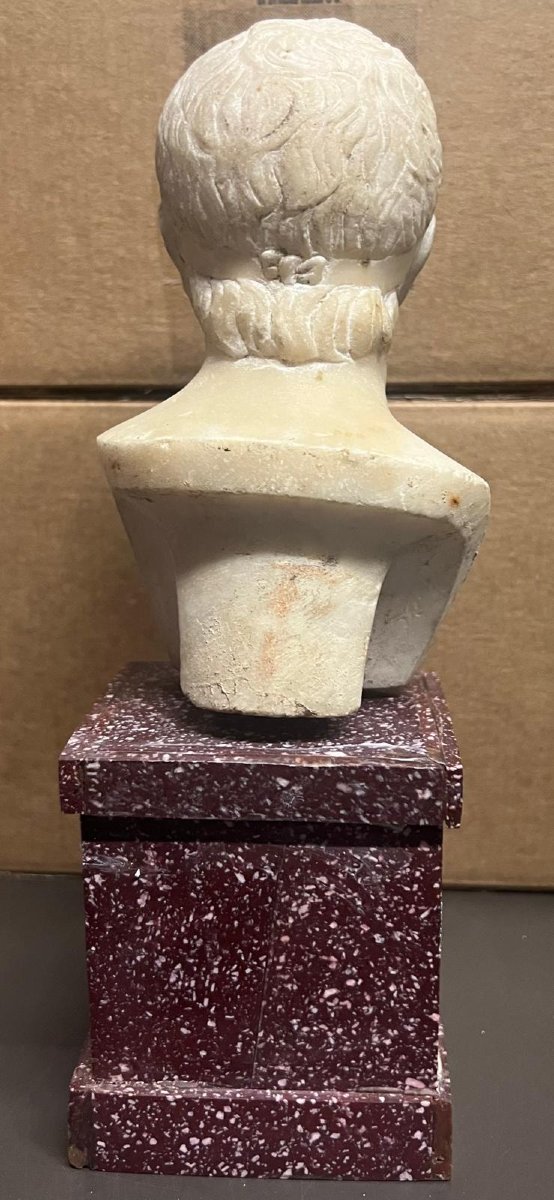 Paire de petits bustes en marbre, avec socle en porphyre, XIX siecle, h 25 avec socle, 15 buste-photo-3