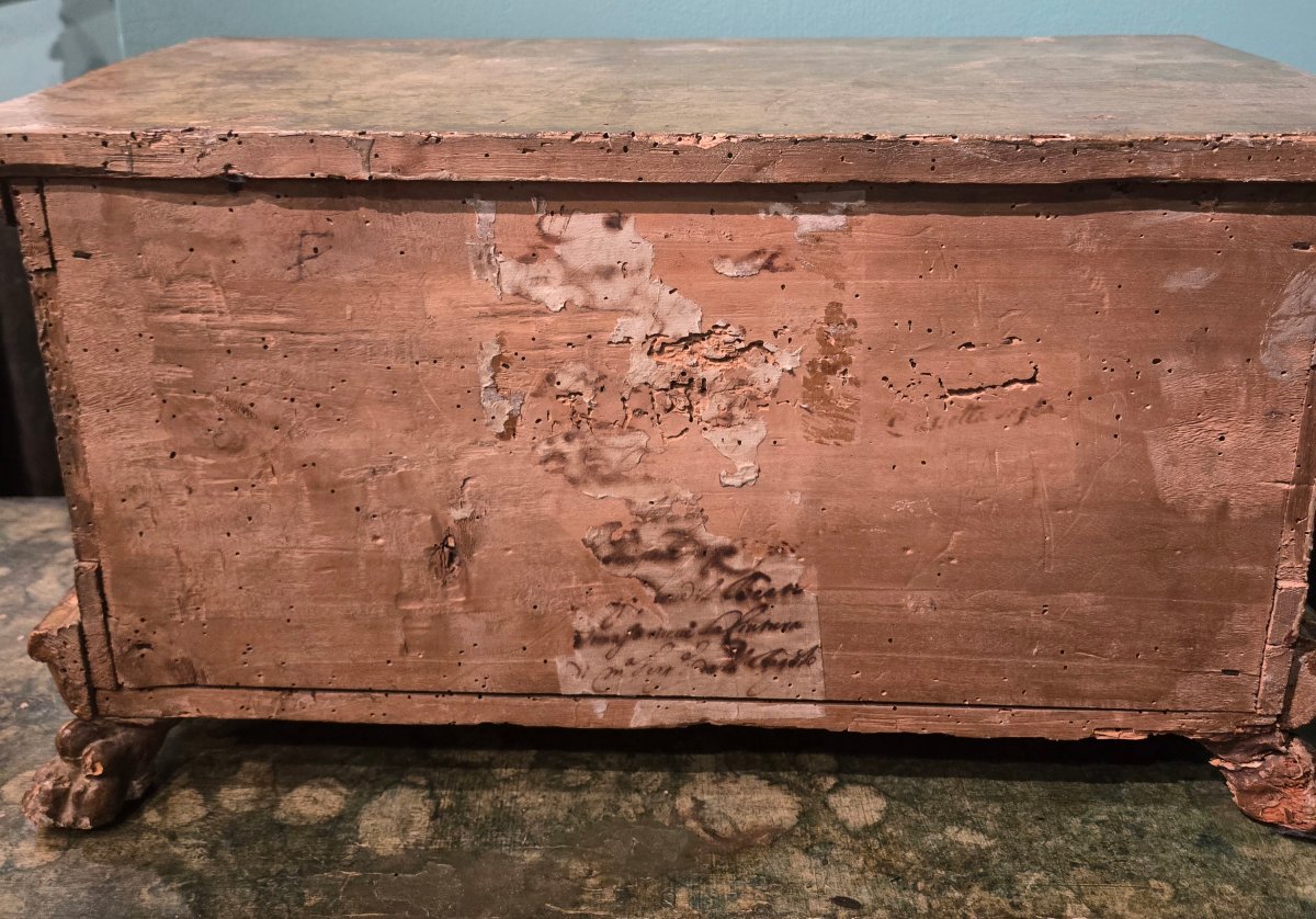 Gilded Wooden Box, Italy, Early 18th Century, Sealing Wax, Key, Good Condition-photo-2