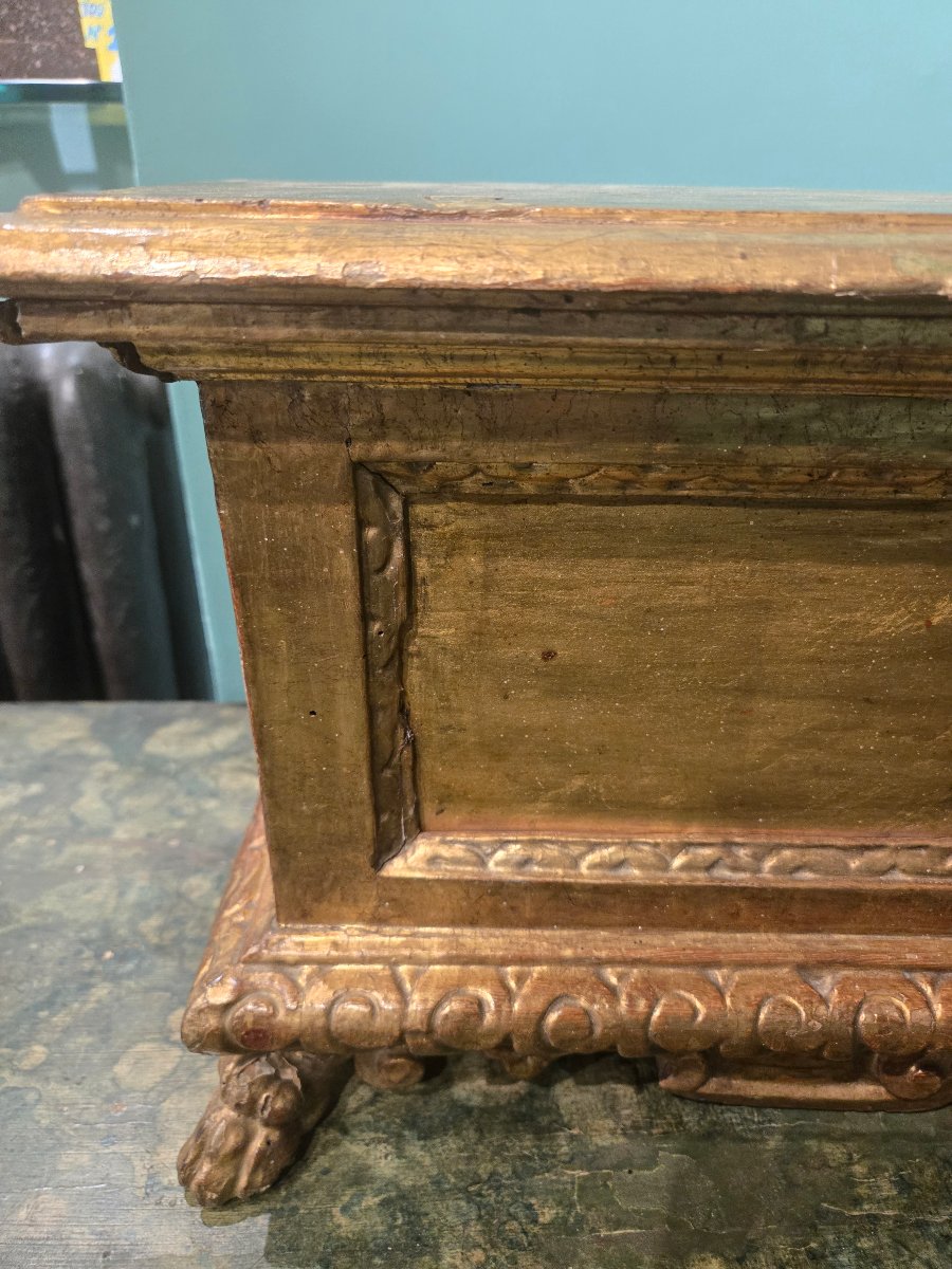 Gilded Wooden Box, Italy, Early 18th Century, Sealing Wax, Key, Good Condition-photo-2