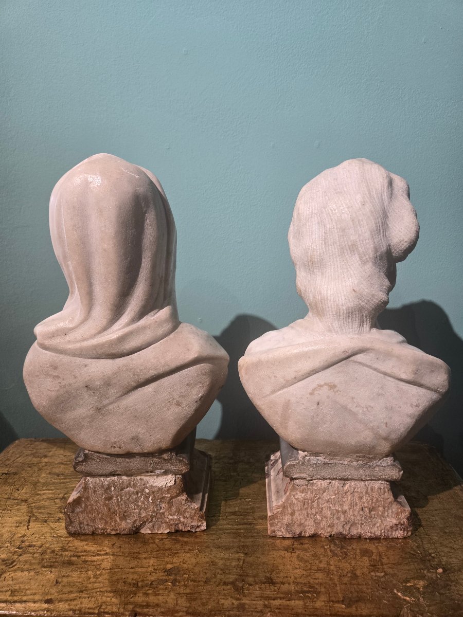 Paire de bustes en marbre representant des philosophes, epoque Louis XVI,  h 32 cm avec socle-photo-6