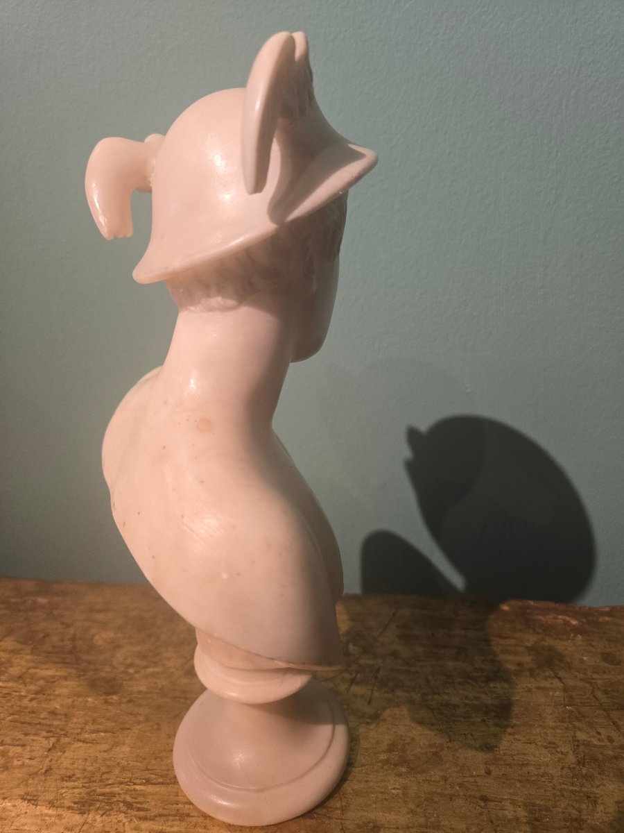 Petite buste de Mercure en albatre, XIX siecle, bon etat-photo-3