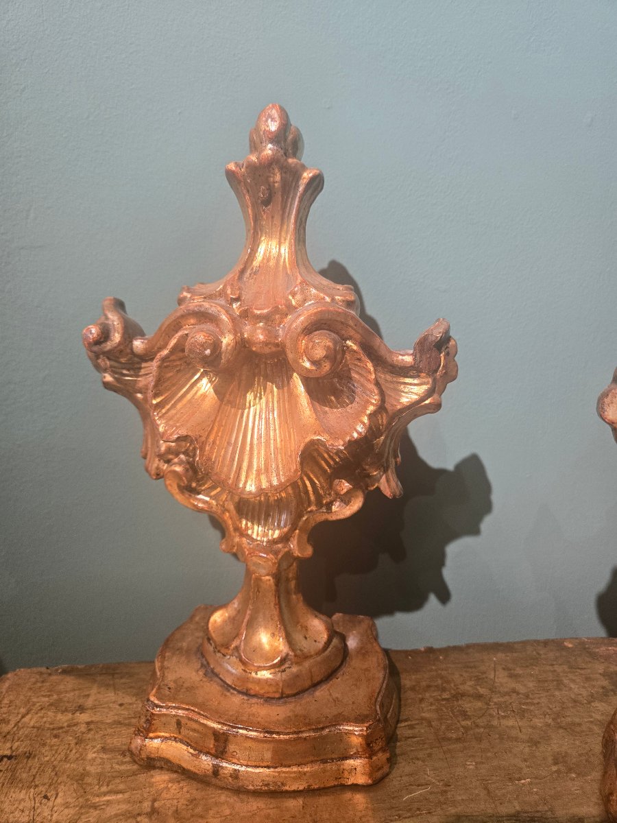 Paire de porte-palmes en bois dore, h 33 cm x 20 , Louis XIV , bon etat -photo-2