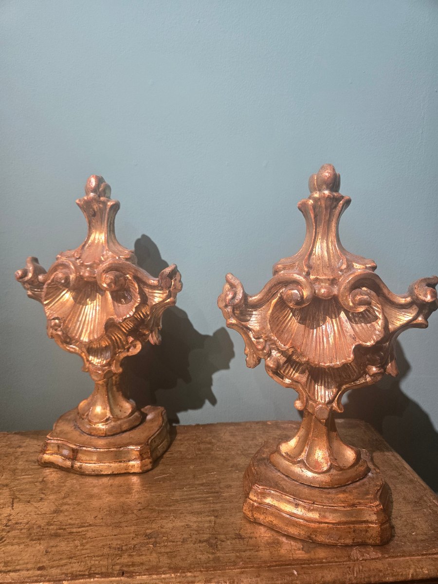 Paire de porte-palmes en bois dore, h 33 cm x 20 , Louis XIV , bon etat -photo-4