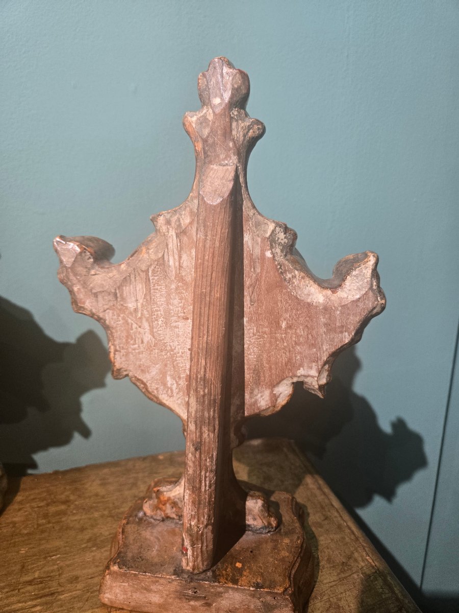 Paire de porte-palmes en bois dore, h 33 cm x 20 , Louis XIV , bon etat -photo-2