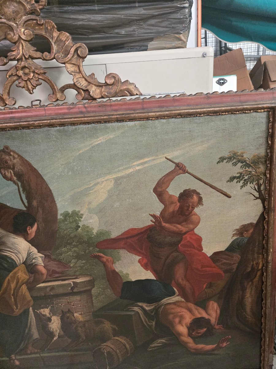 Huile sur toile, cm 115 x 81 , Moise qui difend les filles de Jetro, G.B.Marcola Verona 700-photo-3
