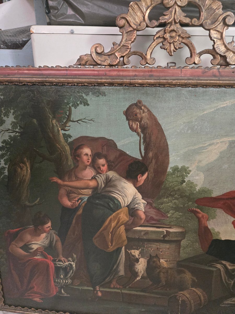 Huile sur toile, cm 115 x 81 , Moise qui difend les filles de Jetro, G.B.Marcola Verona 700-photo-1