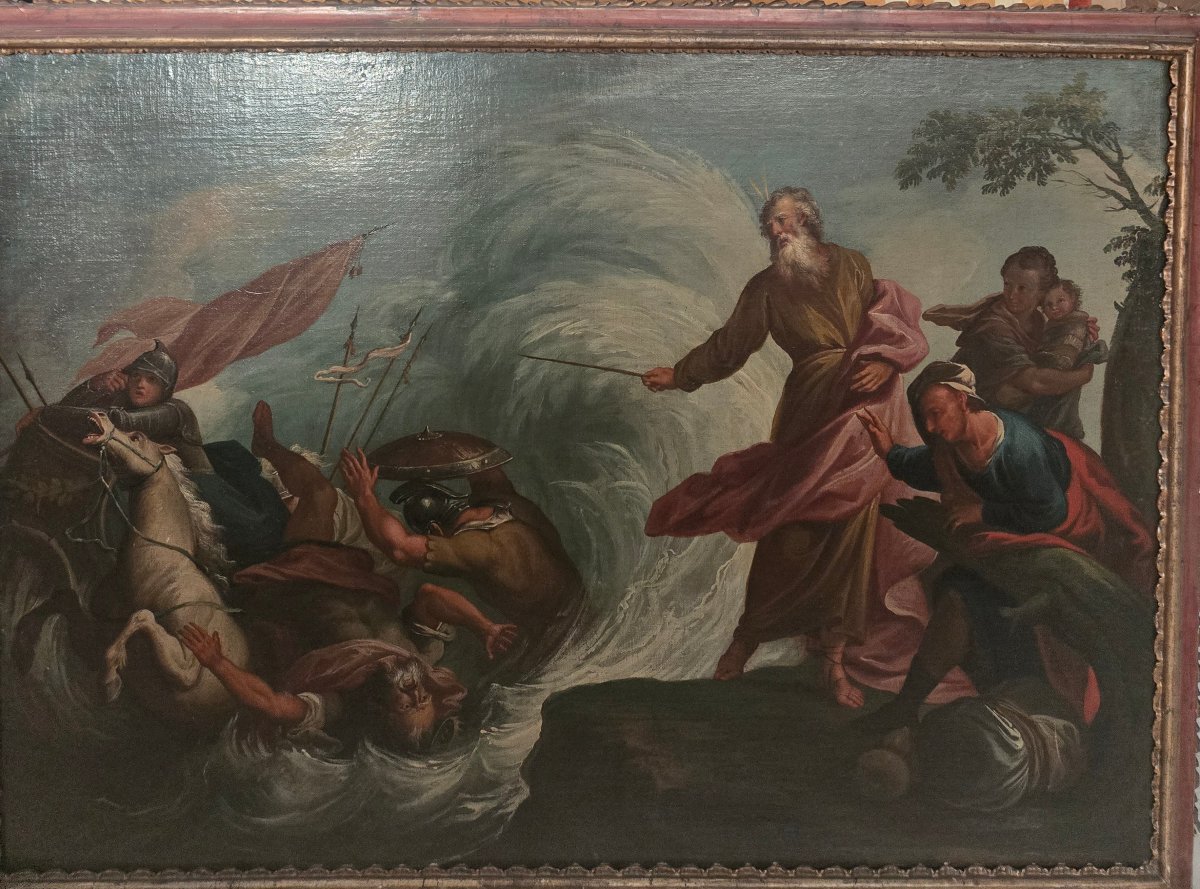 Oil On Canvas, The Crossing Of The Red Sea, 115 X 81 Cm, G.b. Marcola, Verona 1704–1776, Expert Opinion -photo-1