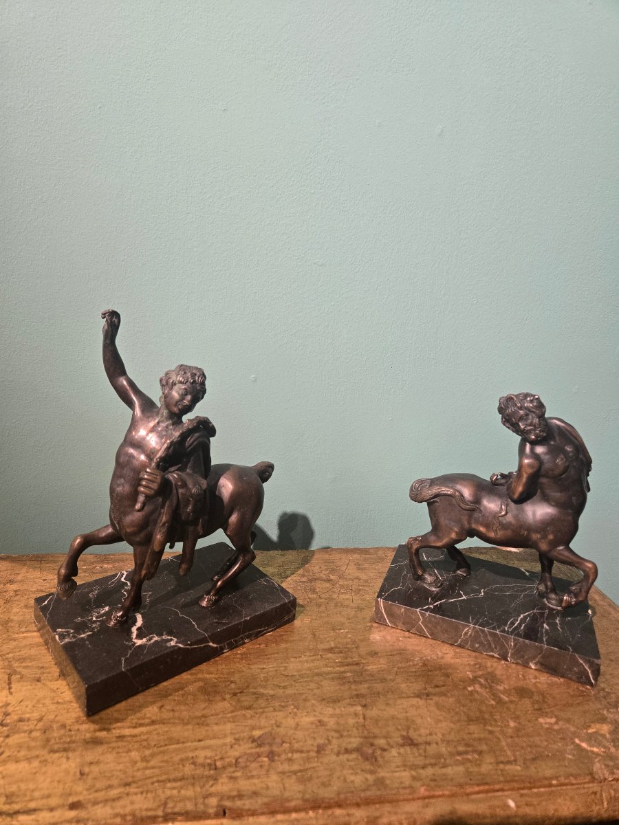 Paie de petites sculptures en bronze representants " Centaures " h 18 cm x 15 fin du XIX siecle-photo-4