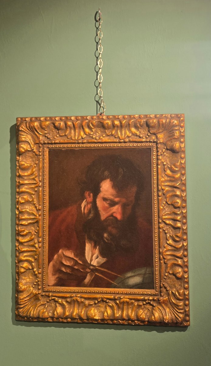 Oil On Canvas, 43 X 34 Cm, Rome, 17th Century, Portrait Of An Astronomer, Gilded Frame, Good Condition-photo-4