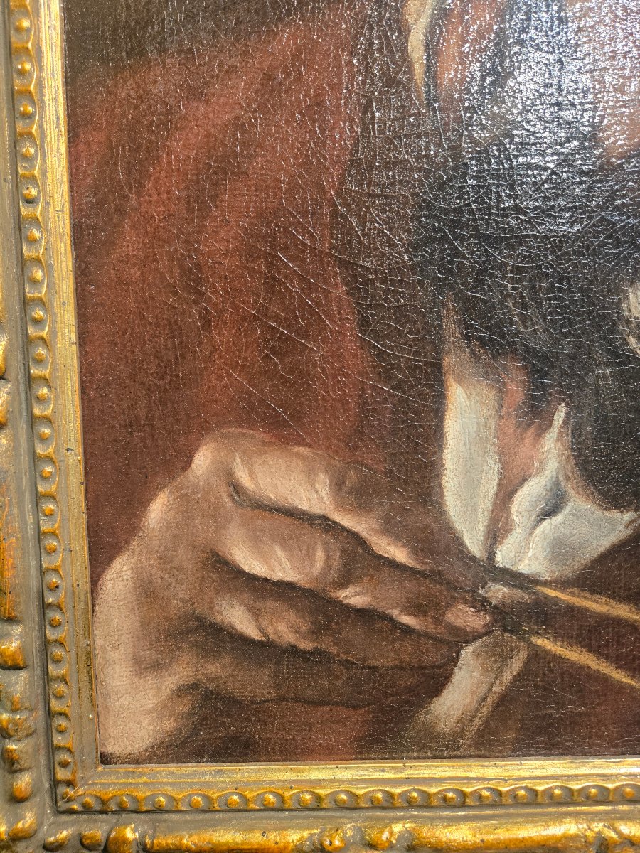 Oil On Canvas, 43 X 34 Cm, Rome, 17th Century, Portrait Of An Astronomer, Gilded Frame, Good Condition-photo-2