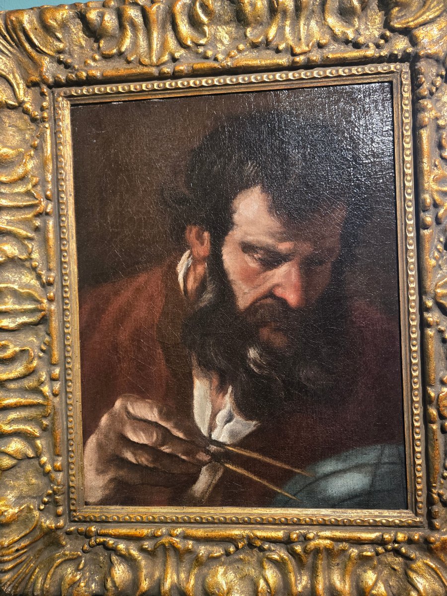 Oil On Canvas, 43 X 34 Cm, Rome, 17th Century, Portrait Of An Astronomer, Gilded Frame, Good Condition-photo-3