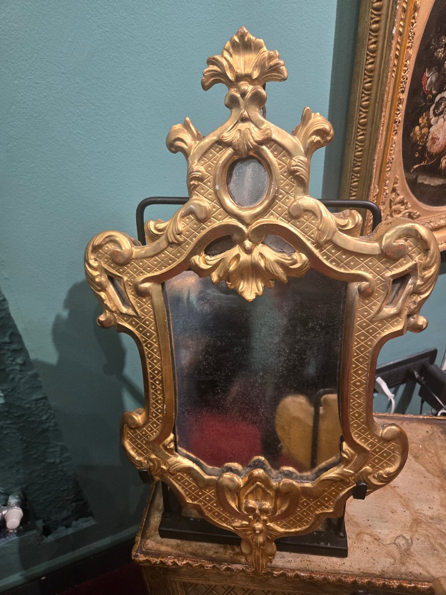 Paire de petits miroirs en bois sculpte et dore, XIX siecle, cm 56 x 32 , tres bon etat-photo-4