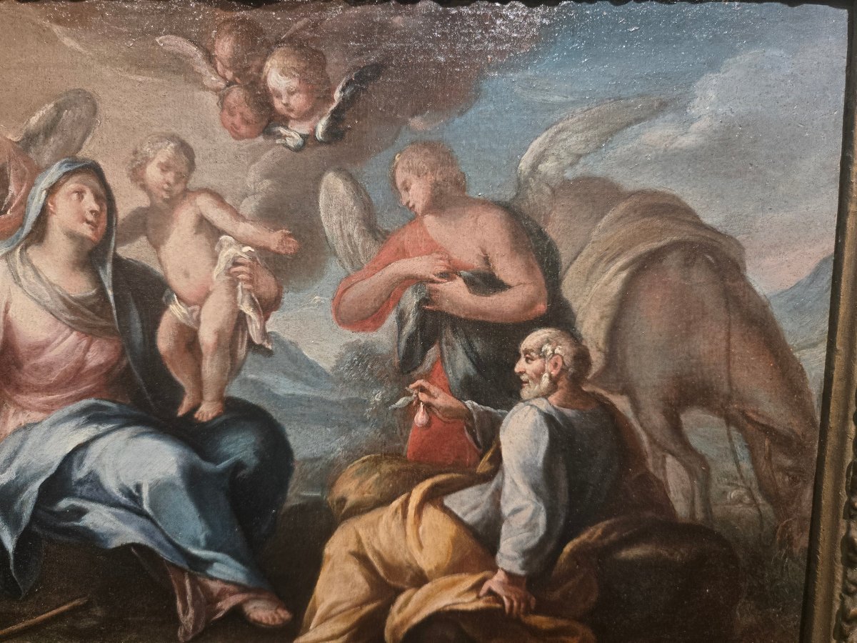 Oil On Canvas, Rest On The Flight Into Egypt, 25 X 35 Cm, 18th-century Venetian Master-photo-2