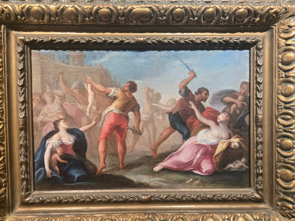 Huile sur toile,  25 x 35 cm , Le massacre des innocents,  Maitre venetienne du XVIII siecle -photo-2