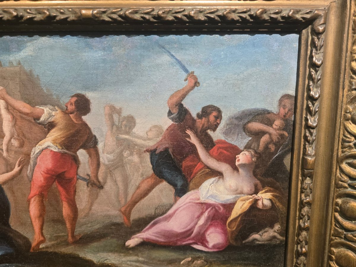 Huile sur toile,  25 x 35 cm , Le massacre des innocents,  Maitre venetienne du XVIII siecle -photo-4
