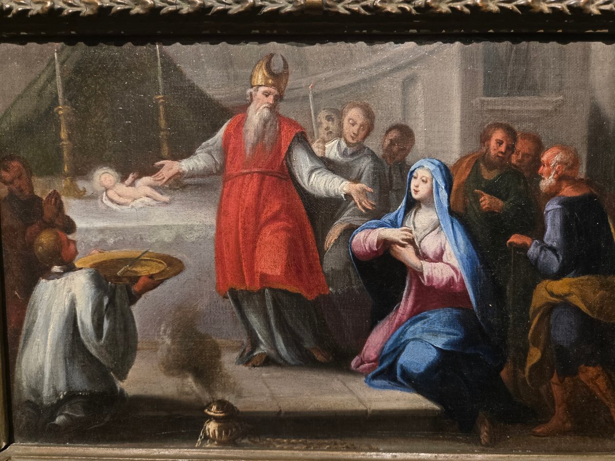 Huile sur toile,  cm 35 x 25, Presentation de Jesus au temple, Maitre venetienne du XVIII siecl-photo-2