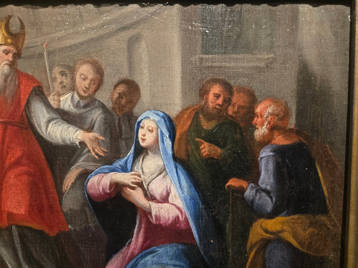 Huile sur toile,  cm 35 x 25, Presentation de Jesus au temple, Maitre venetienne du XVIII siecl-photo-3