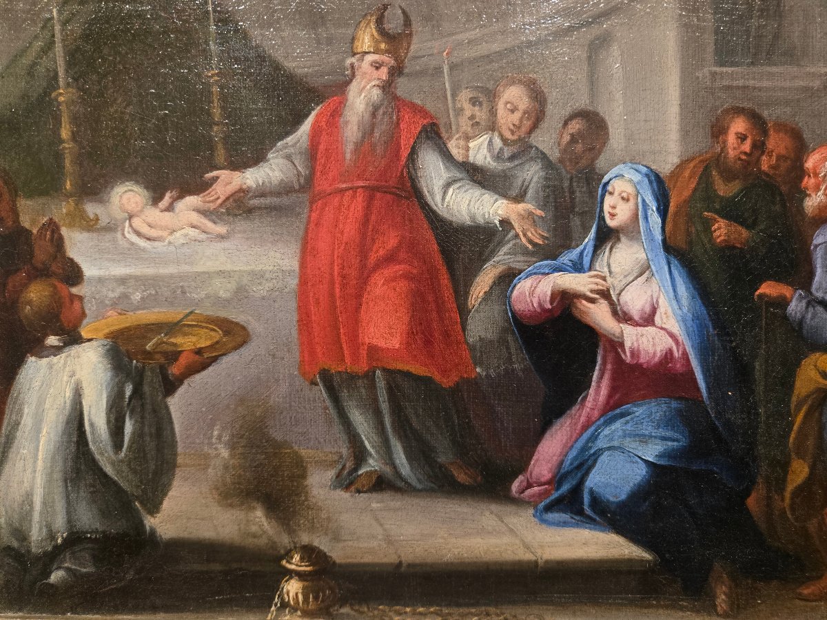 Huile sur toile,  cm 35 x 25, Presentation de Jesus au temple, Maitre venetienne du XVIII siecl-photo-4