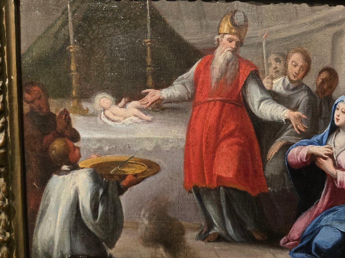 Huile sur toile,  cm 35 x 25, Presentation de Jesus au temple, Maitre venetienne du XVIII siecl-photo-1
