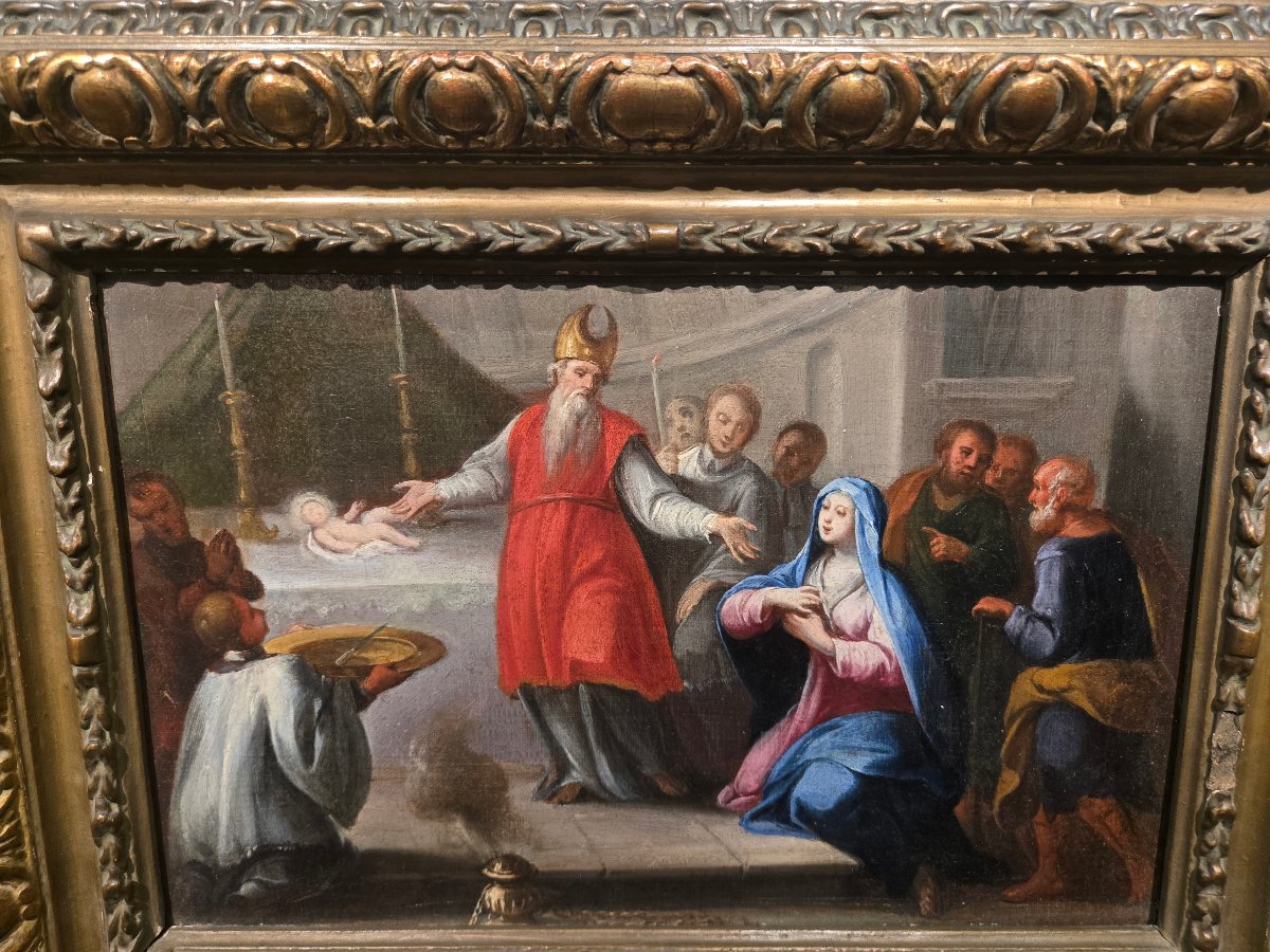 Huile sur toile,  cm 35 x 25, Presentation de Jesus au temple, Maitre venetienne du XVIII siecl-photo-2