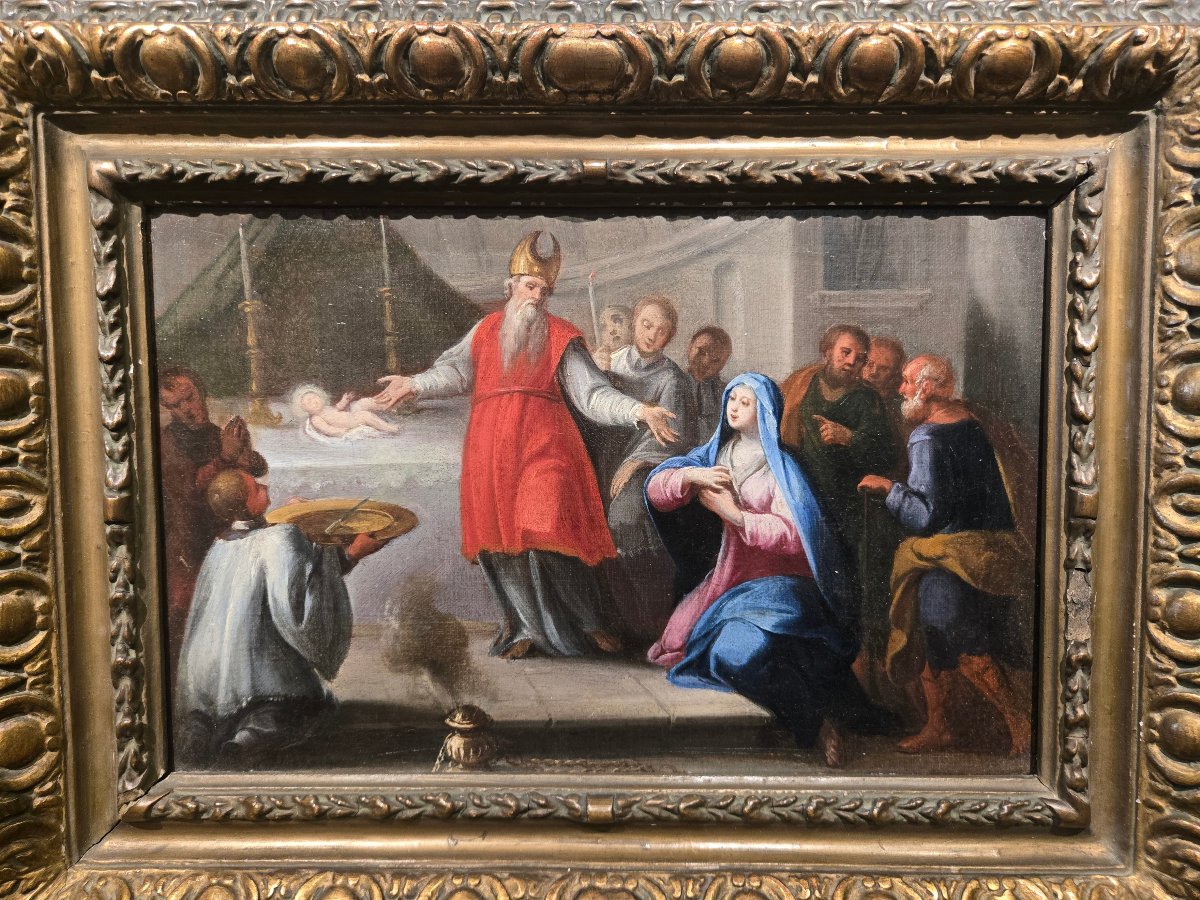 Huile sur toile,  cm 35 x 25, Presentation de Jesus au temple, Maitre venetienne du XVIII siecl