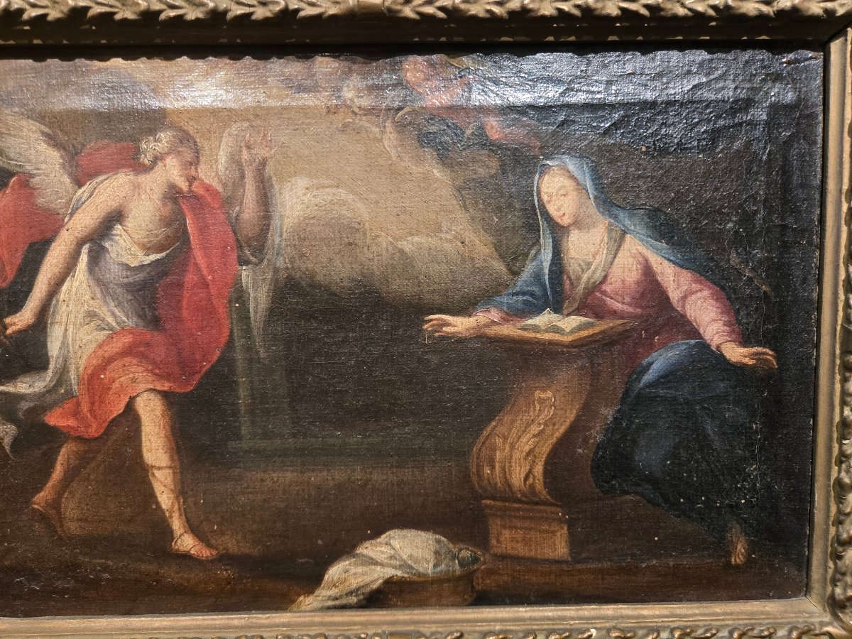 Oil On Canvas, 35 X 25 Cm, The Annunciation, 18th-century Venetian Master, Fair Condition-photo-2