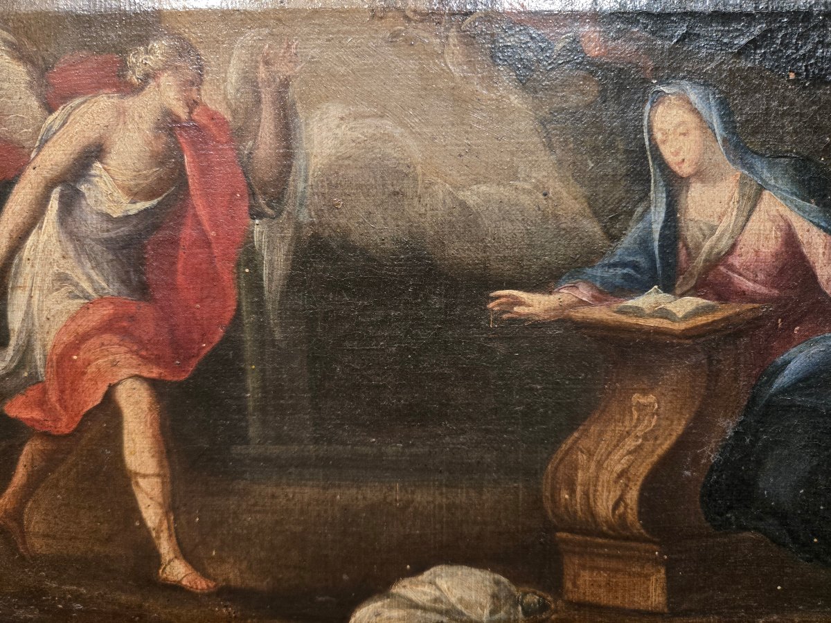 Oil On Canvas, 35 X 25 Cm, The Annunciation, 18th-century Venetian Master, Fair Condition-photo-4