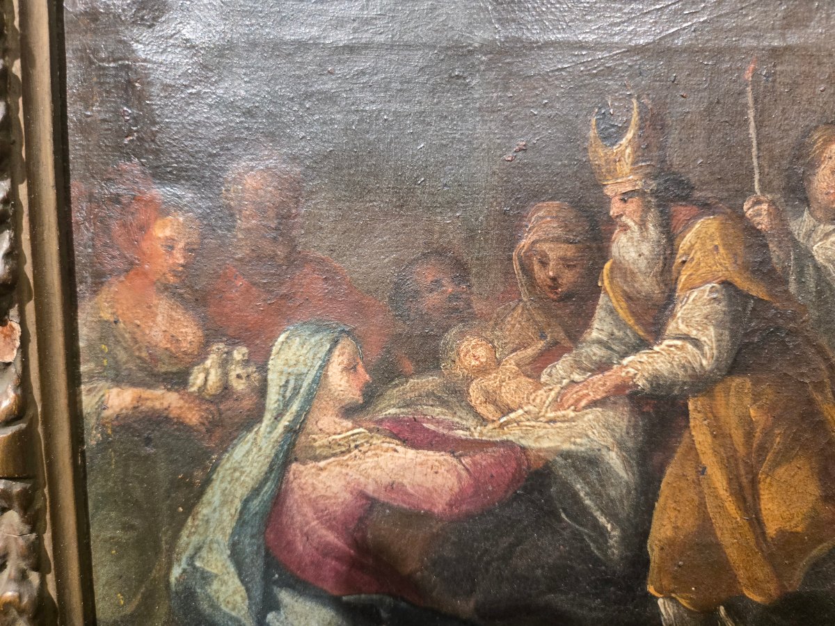 Huile sur toile, cm 35 x 25, Circoncision de Jesus, Maitre venetienne du XVIII siecle, en etat-photo-2