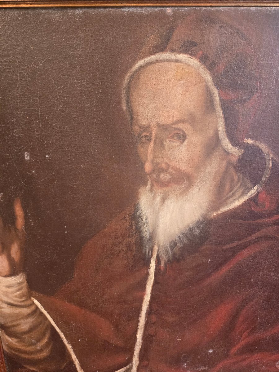 Huile sur toile, portrait de Pape, ecole italienne du XVIII siecle, cm 61 x 73, en l'etat -photo-2