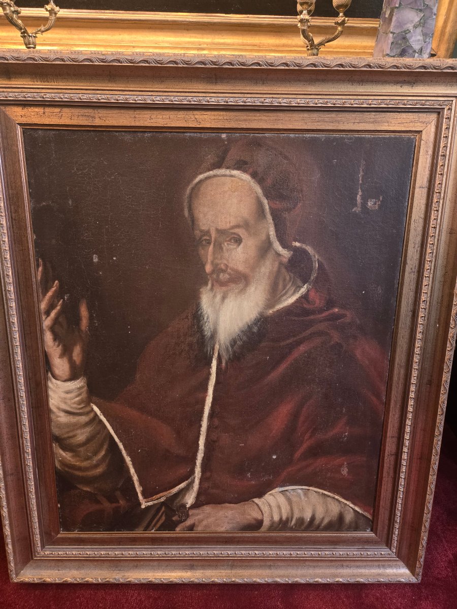 Huile sur toile, portrait de Pape, ecole italienne du XVIII siecle, cm 61 x 73, en l'etat -photo-4