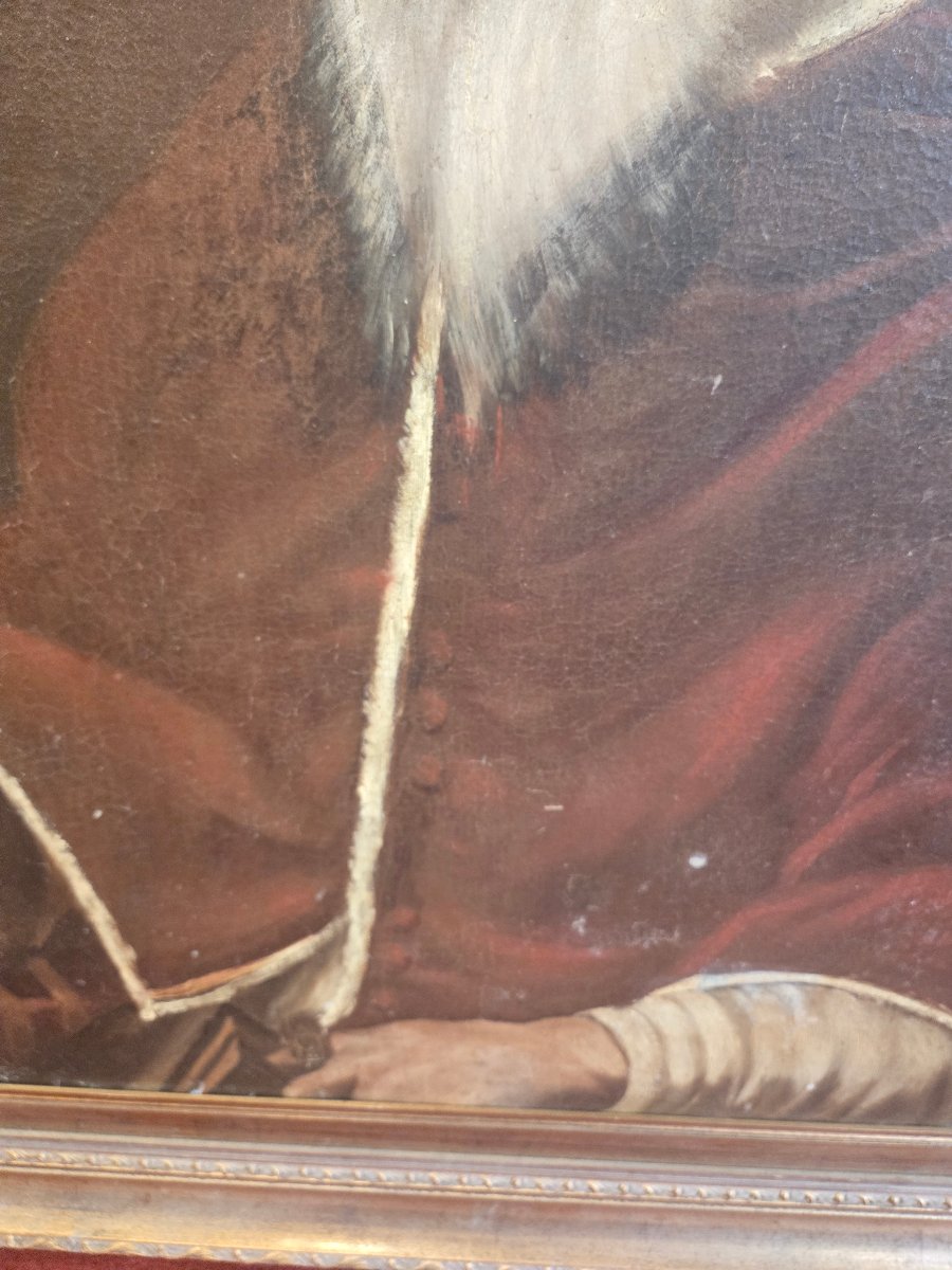 Huile sur toile, portrait de Pape, ecole italienne du XVIII siecle, cm 61 x 73, en l'etat -photo-2