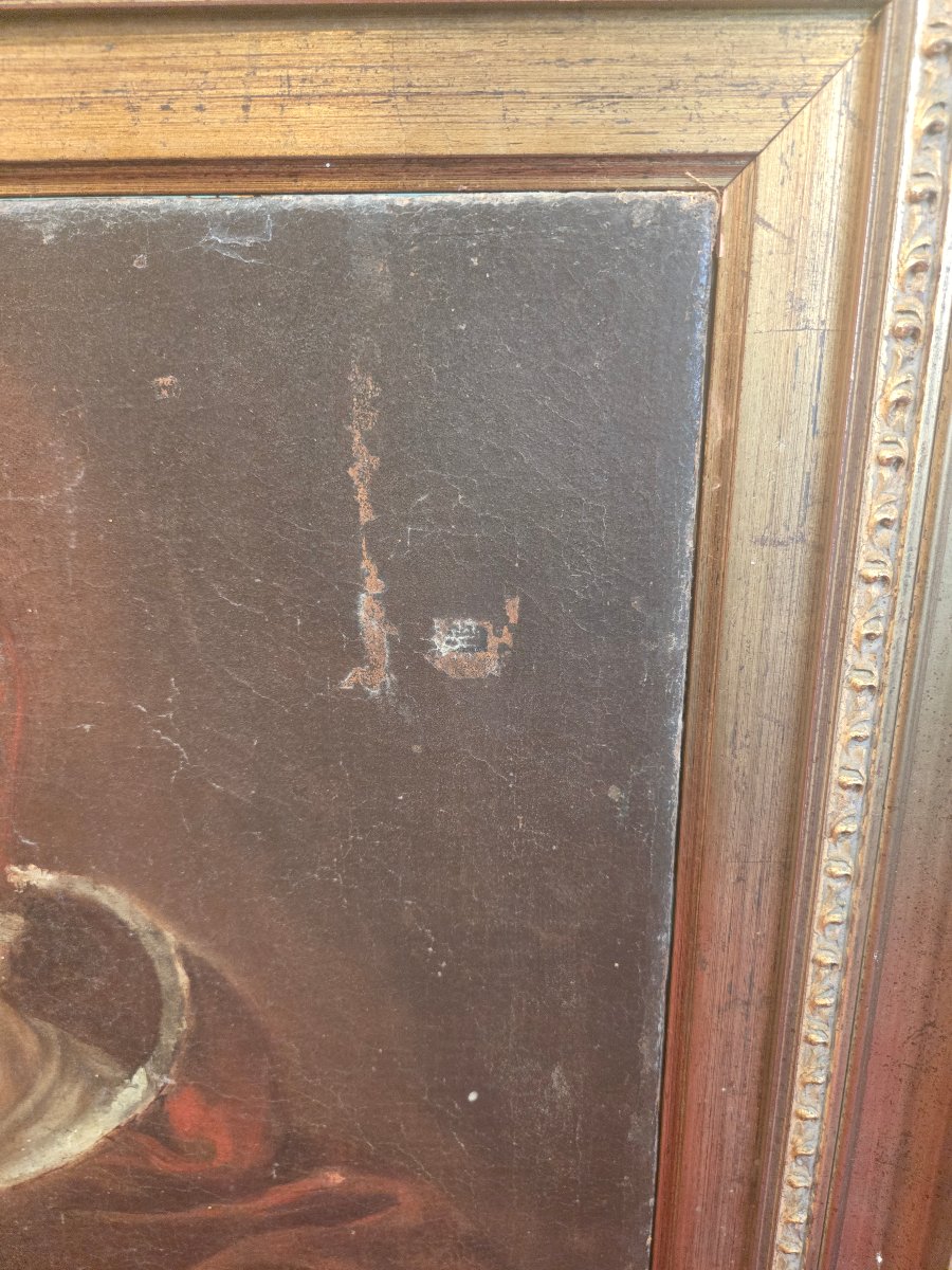 Huile sur toile, portrait de Pape, ecole italienne du XVIII siecle, cm 61 x 73, en l'etat -photo-3