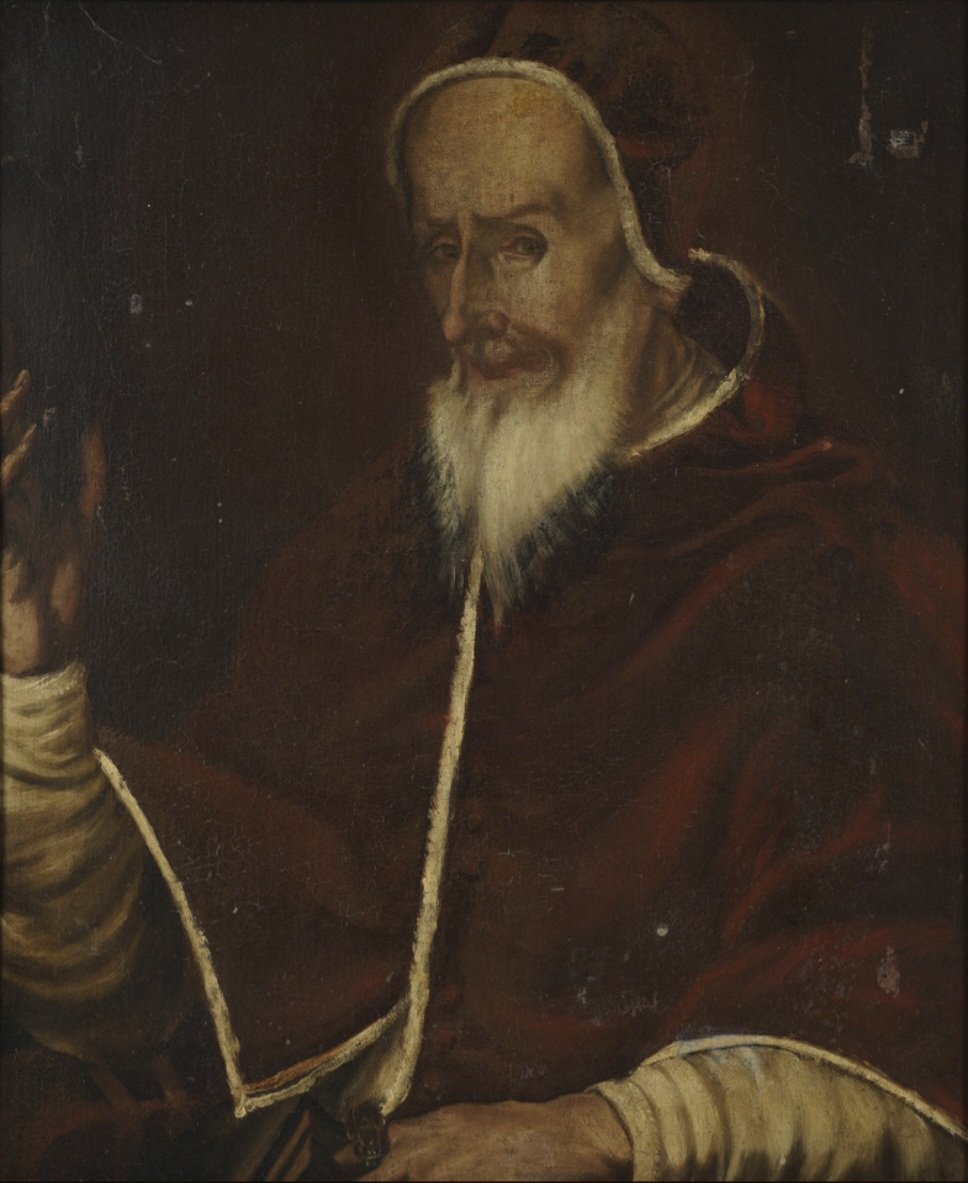 Huile sur toile, portrait de Pape, ecole italienne du XVIII siecle, cm 61 x 73, en l'etat 