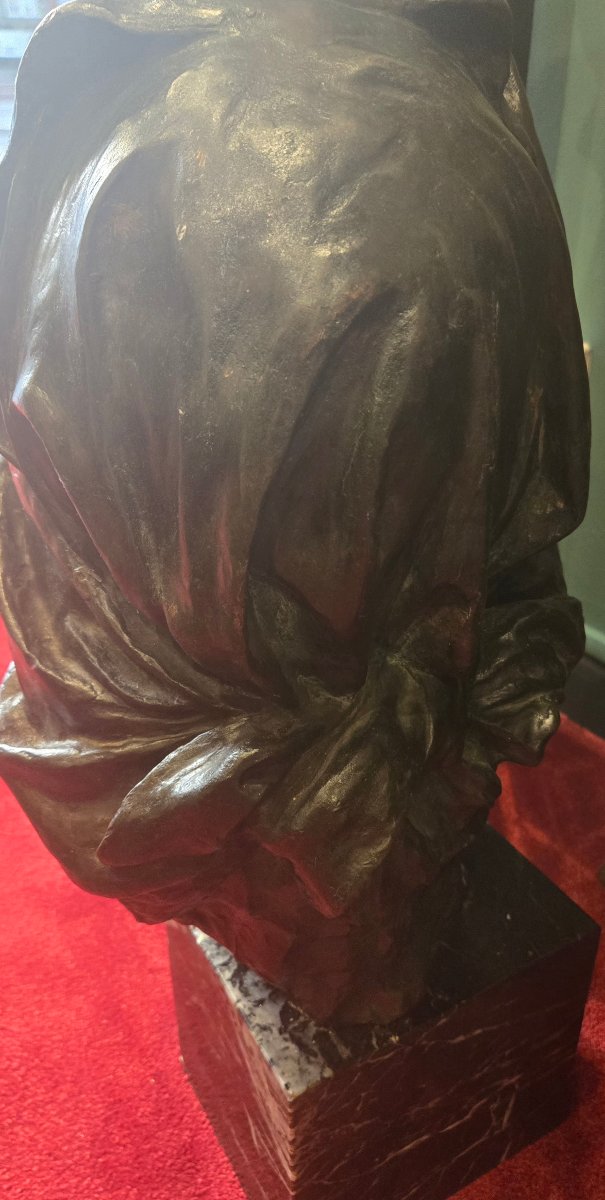 Sculpture en bronze, buste de jeune villageoise, h cm 57 , firmee Gargiulo, fin du XIX siecle -photo-2