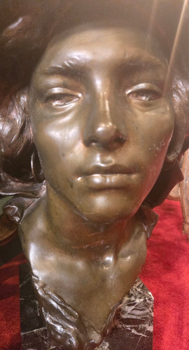 Sculpture en bronze, buste de jeune villageoise, h cm 57 , firmee Gargiulo, fin du XIX siecle -photo-4