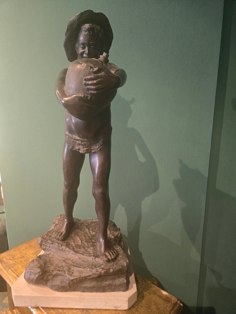Bronze Sculpture With A Marble Base; By Acquaiolo, Late 19th Century, Naples; Fine Quality, Excellent Condition-photo-2