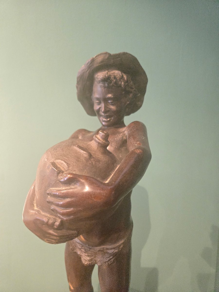 Bronze Sculpture With A Marble Base; By Acquaiolo, Late 19th Century, Naples; Fine Quality, Excellent Condition-photo-3