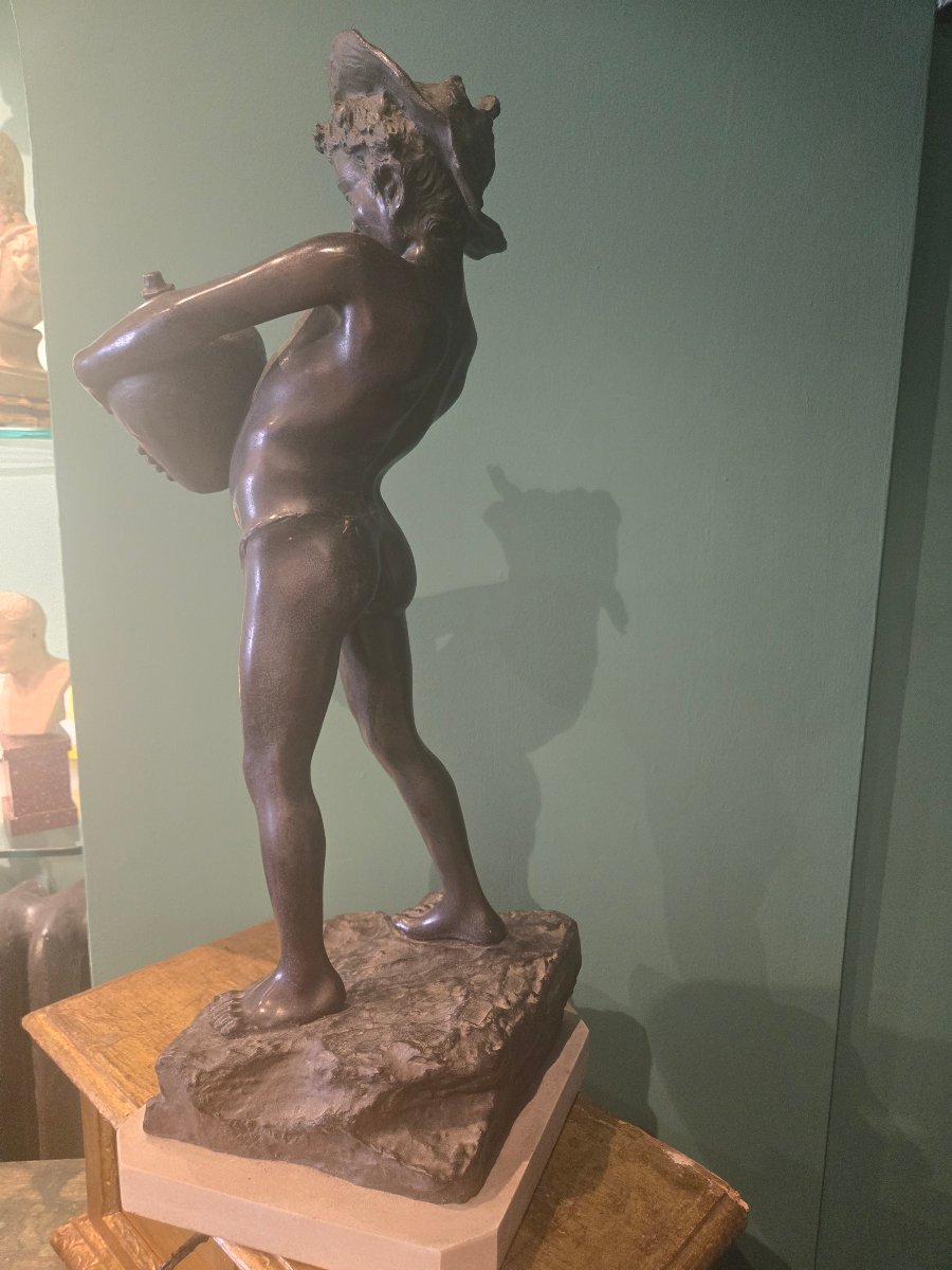 Bronze Sculpture With A Marble Base; By Acquaiolo, Late 19th Century, Naples; Fine Quality, Excellent Condition-photo-4